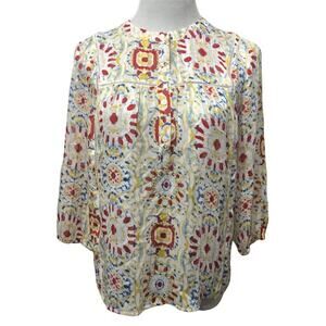 NWT See U Soon fun bright sheer print blouse  Small White Red   Polyester